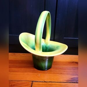 Vintage Hull Pottery Green and Yellow Ceramic Easter Basket Ombre Glaze